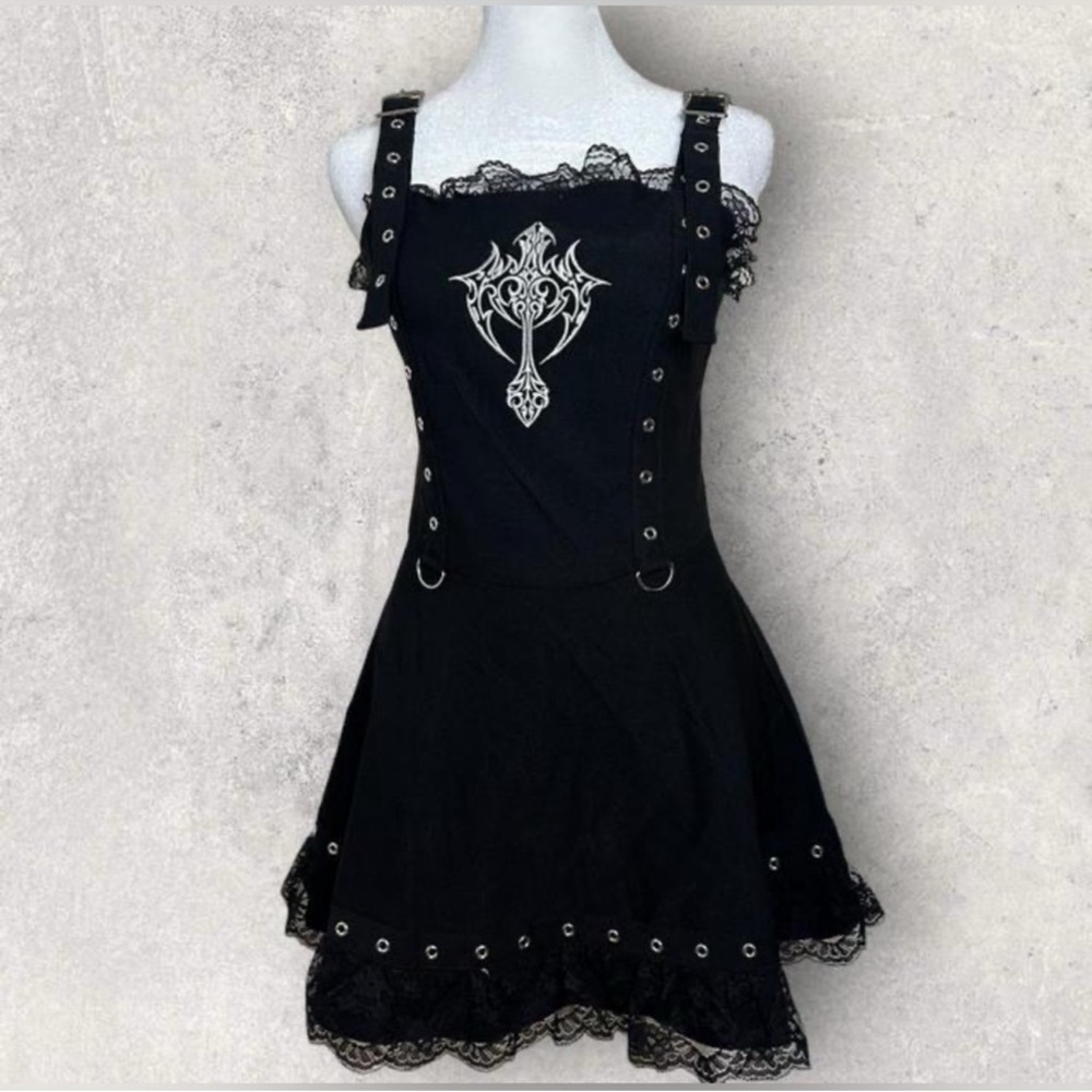 NWT Dolls Kill Widow Unholy Soul Fit & Flare Dress Gothic Metal Eyelet Trim